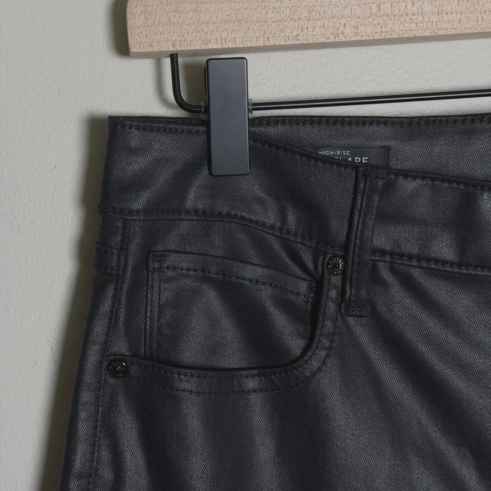 White House Black Market Womens Pants 8 Black High-Rise Kick Flare Coated Denim